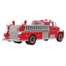 Red toy fire truck on a white background
