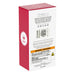 Product packaging with red and white design, featuring text and a QR code on a white background.