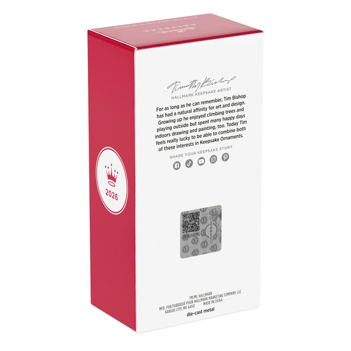Red and white box with text and a QR code on a white background