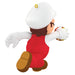 Character in red overalls and white hat with yellow shoes on a white background