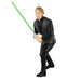Figure of a character in black outfit with a green lightsaber on a white background