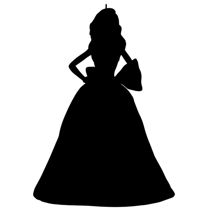 Silhouette of a princess in a ball gown on a white background
