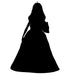 Silhouette of a character in a ball gown on a white background