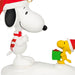 Snoopy and Woodstock figurine with Christmas hats and a gift, on a white background