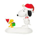 Snoopy and Woodstock figurine with Christmas hats and gift on a white background