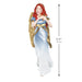 Decorative angel ornament with red hair and gold wings, standing on a white background with measurement label.
