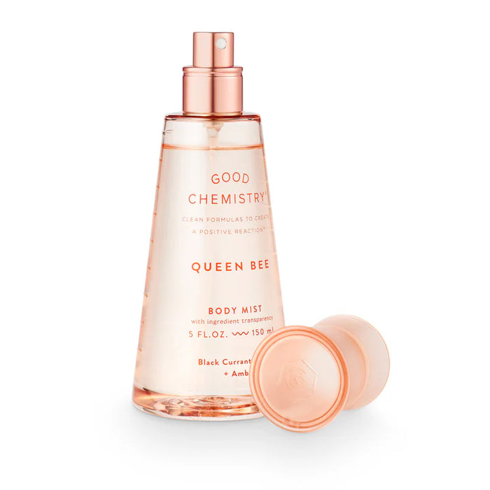 Good Chemistry Queen Bee body mist bottle on a white background