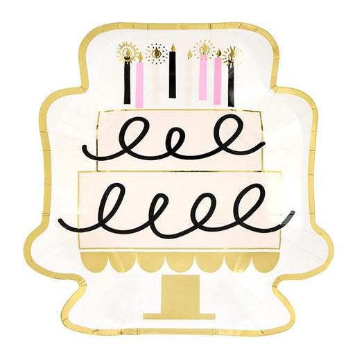 Decorative paper plate shaped like a cake with candles on a white background