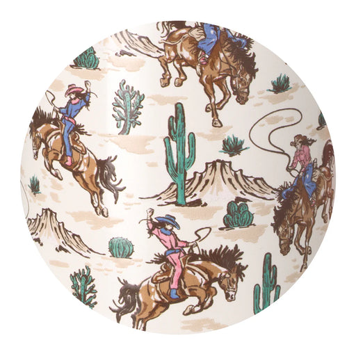 Round plate with cowboy and horse design on a beige background