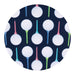 Pattern of golf balls and tees on a dark blue background