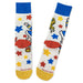 Colorful socks with cartoon character design on a white background