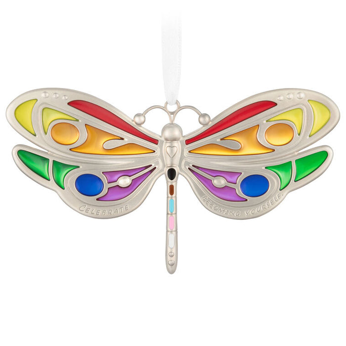 Colorful butterfly-shaped ornament with a white background