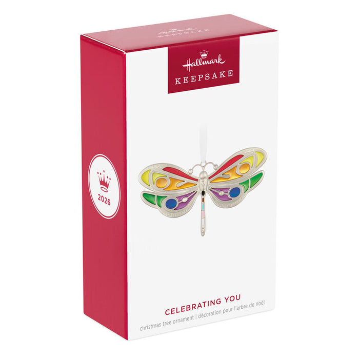 Hallmark Keepsake Christmas ornament packaging with a colorful butterfly design on a white background.