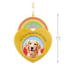 Heart-shaped ornament with a dog photo and 'In Our Hearts to Stay' text, featuring rainbow colors.