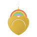 Heart-shaped ornament with rainbow design on a white background