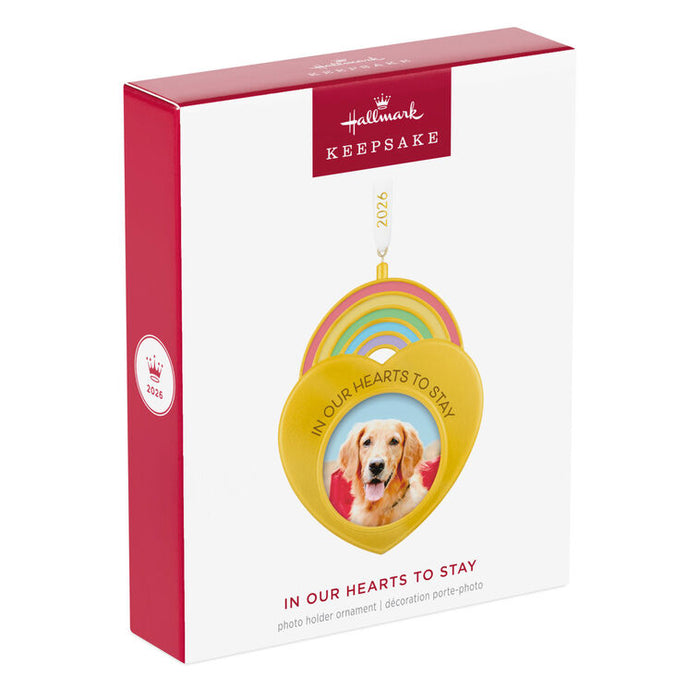 Hallmark Keepsake ornament packaging with a dog photo inside, on a white background