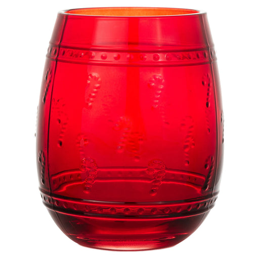 Embossed Candy Canes Red Stemless Wine Glass