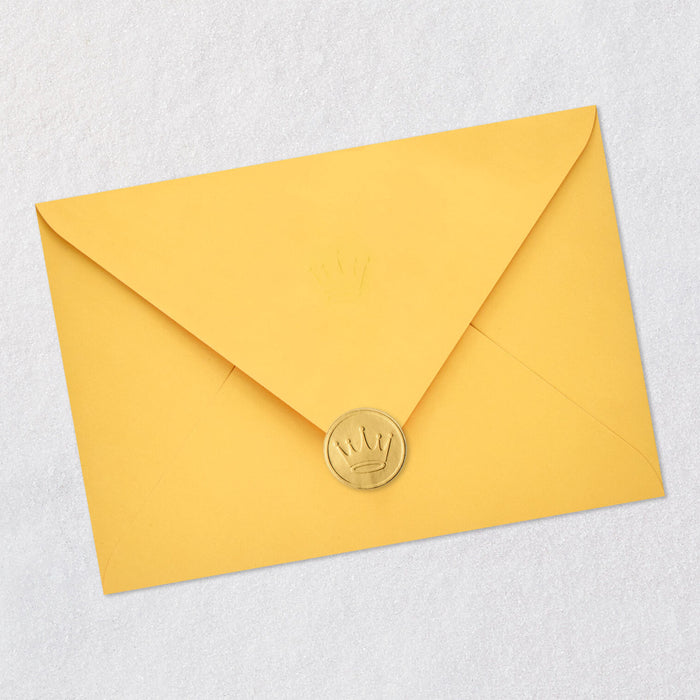Yellow envelope with a gold seal on a light gray background