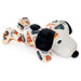 Plush dog toy with a bone shape on a white background