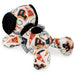 Dog toy with sports-themed pattern on a white background