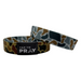 Wristband with floral pattern and 'Tap to Pray' text on a white background