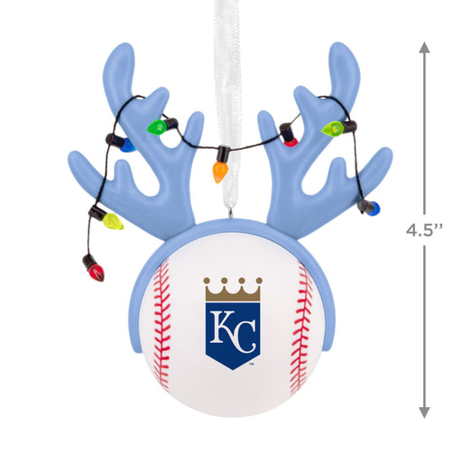 Decorative ornament with blue antlers and a baseball, featuring the 'KC' logo, on a white background.