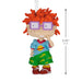 A hanging character ornament of a cartoon boy with bright orange hair, purple glasses, a blue shirt, and green shorts, shown on a white background with a height measurement marker.