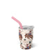 Tumbler with cowboy design and pink straw on a white background