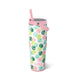 Tumbler with tennis ball pattern and pink lid on a white background