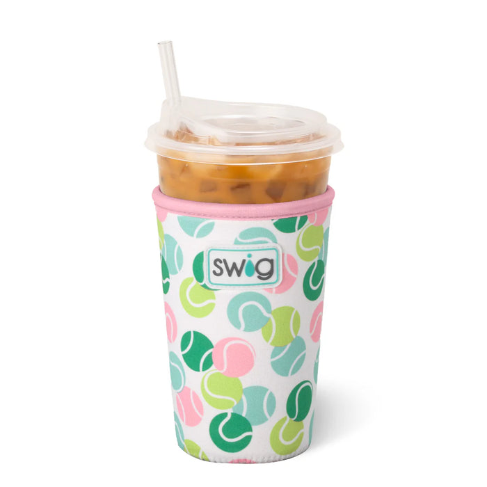 Swig cup with colorful pattern on a white background