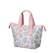 Floral-patterned tote bag with pink handles on a white background