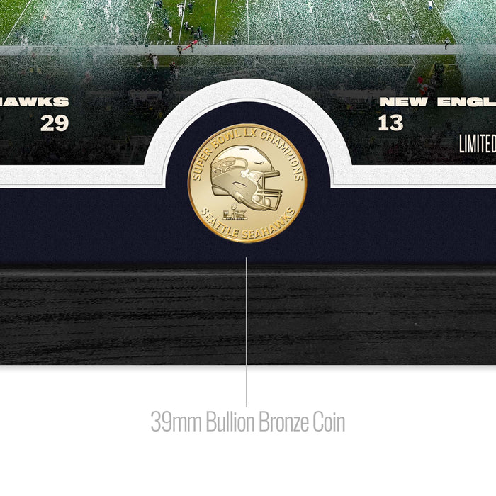 Bronze coin with football helmet design on a sports-themed background