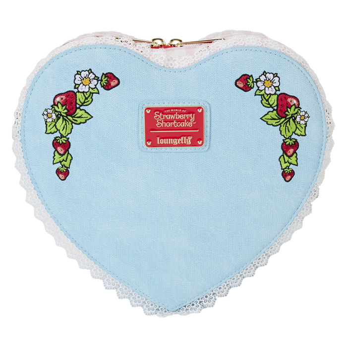 Strawberry Shortcake Denim Heart Shaped Figural Crossbody Bag by Loungefly