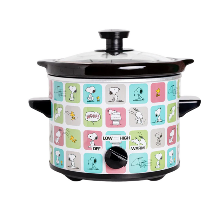 Slow cooker with Snoopy and Woodstock design on a white background