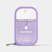 A purple and white Touchland Power Mist hand sanitizer bottle with a matching purple protective case and keychain ring, shown on a light gray background.