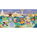 A colorful illustrated spread showing cartoon animals standing outdoors in front of Texas-themed landmarks and a plane, with text bubbles and decorative scenery. This appears to be a printed or digital artwork page rather than a standalone product photo.