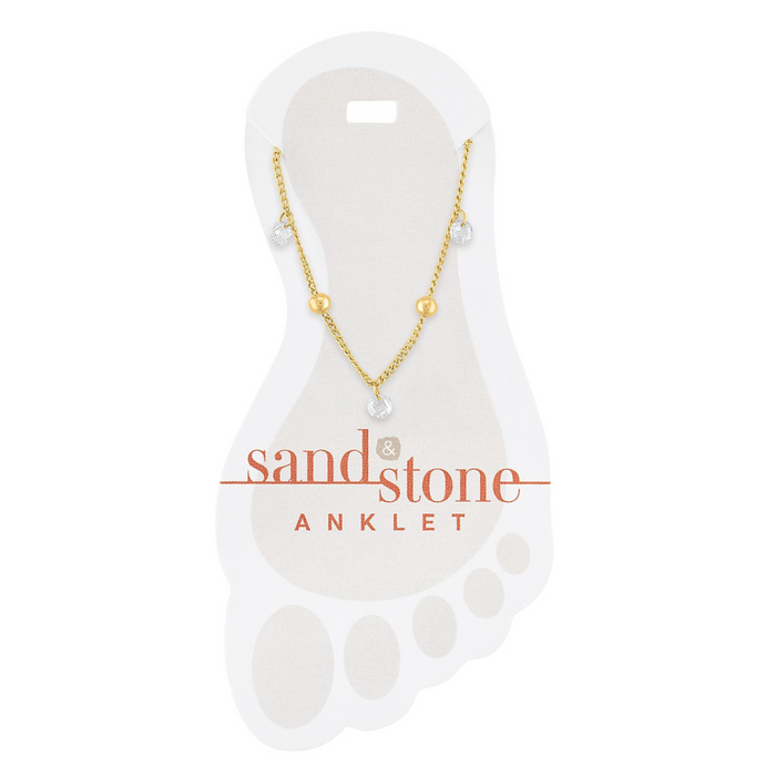 Sand & Stone Gold Ball & CZ Dangle Anklet