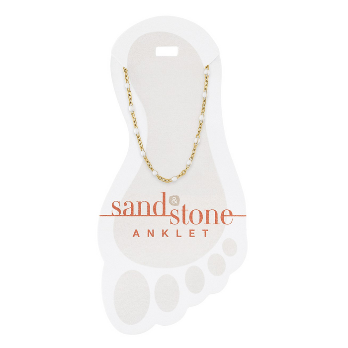 Sand & Stone Gold Petite White Beaded Chain Anklet