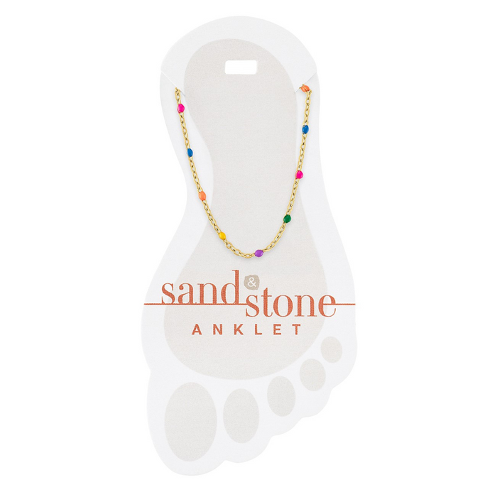 Sand & Stone Gold Petite Rainbow Beaded Chain Anklet