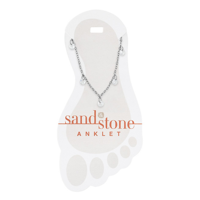 Sand & Stone Silver Ball & CZ Dangle Anklet