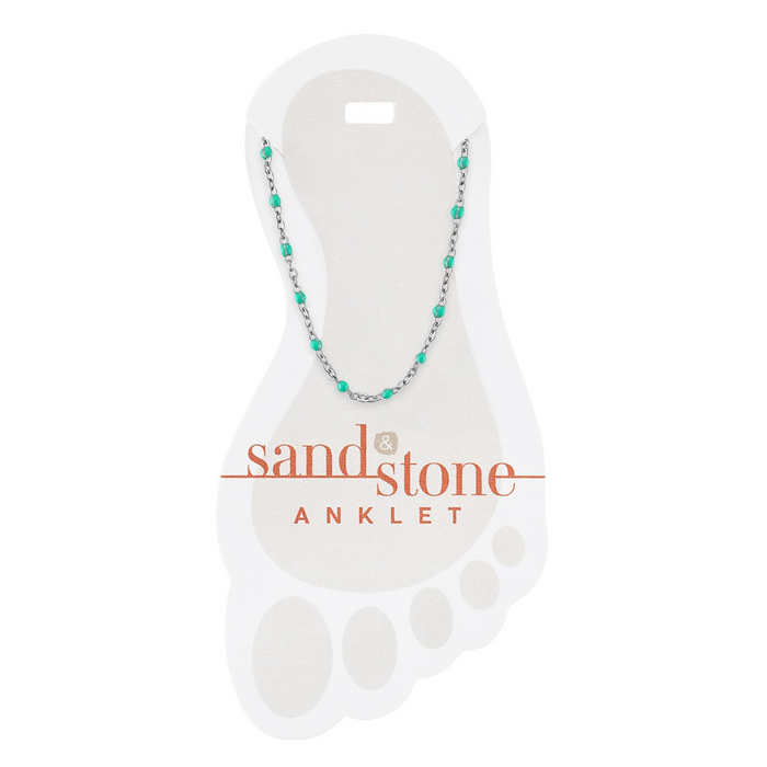 Sand & Stone Silver Petite Blue Beaded Chain Anklet