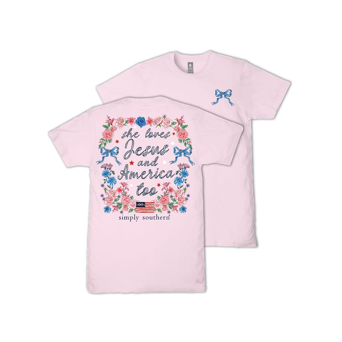 Pink t-shirt with floral and text design on a white background