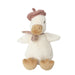 Plush toy duck with a pink hat and bow on a white background