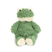 Green plush toy frog on a white background