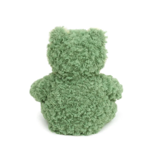 Green plush toy on a white background