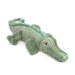 Green plush alligator toy on a white background