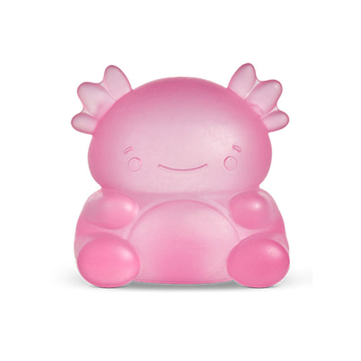 Pink axolotl-shaped night light on a white background
