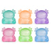Set of six colorful axolotl-shaped night lights on a white background