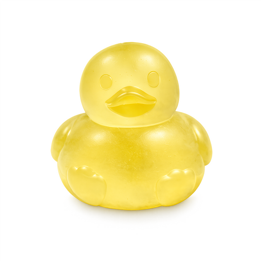 Yellow rubber duck on a white background