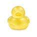 Yellow rubber duck on a white background